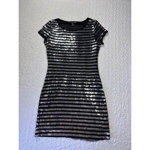 Forever 21 Black & Silver Sequin Striped Short Sleeve Dress size medium